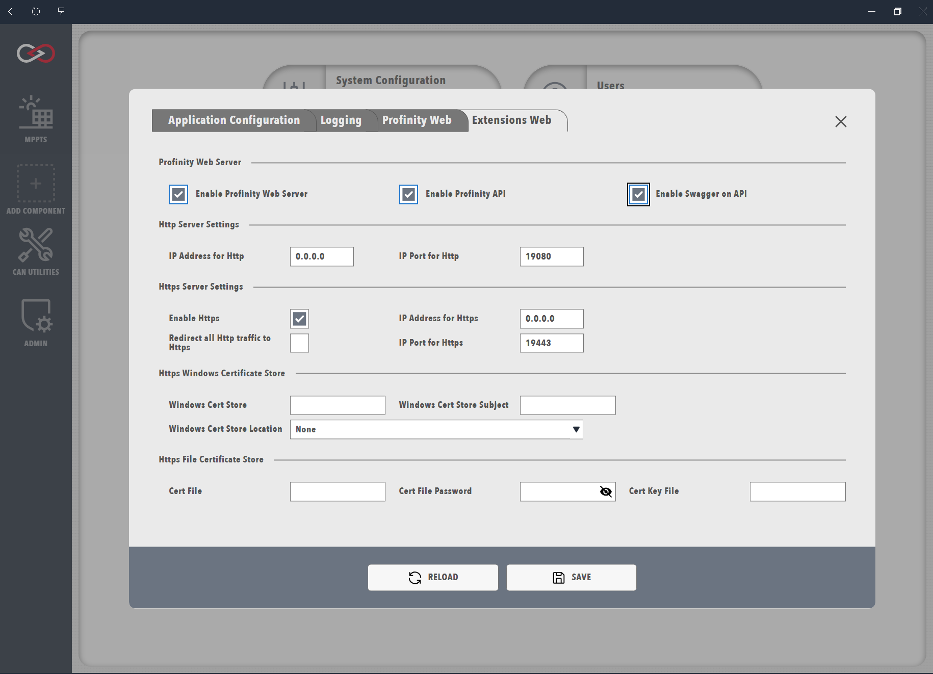 Extensions web menu