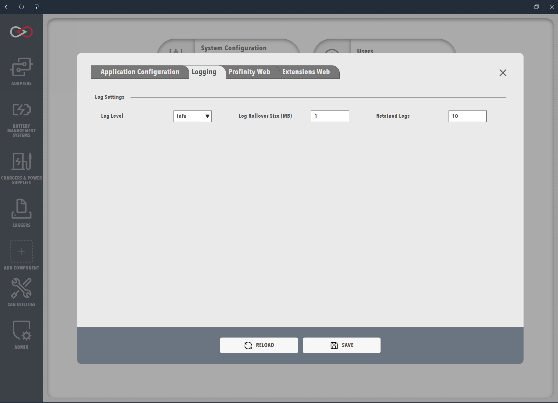 System logs configuration