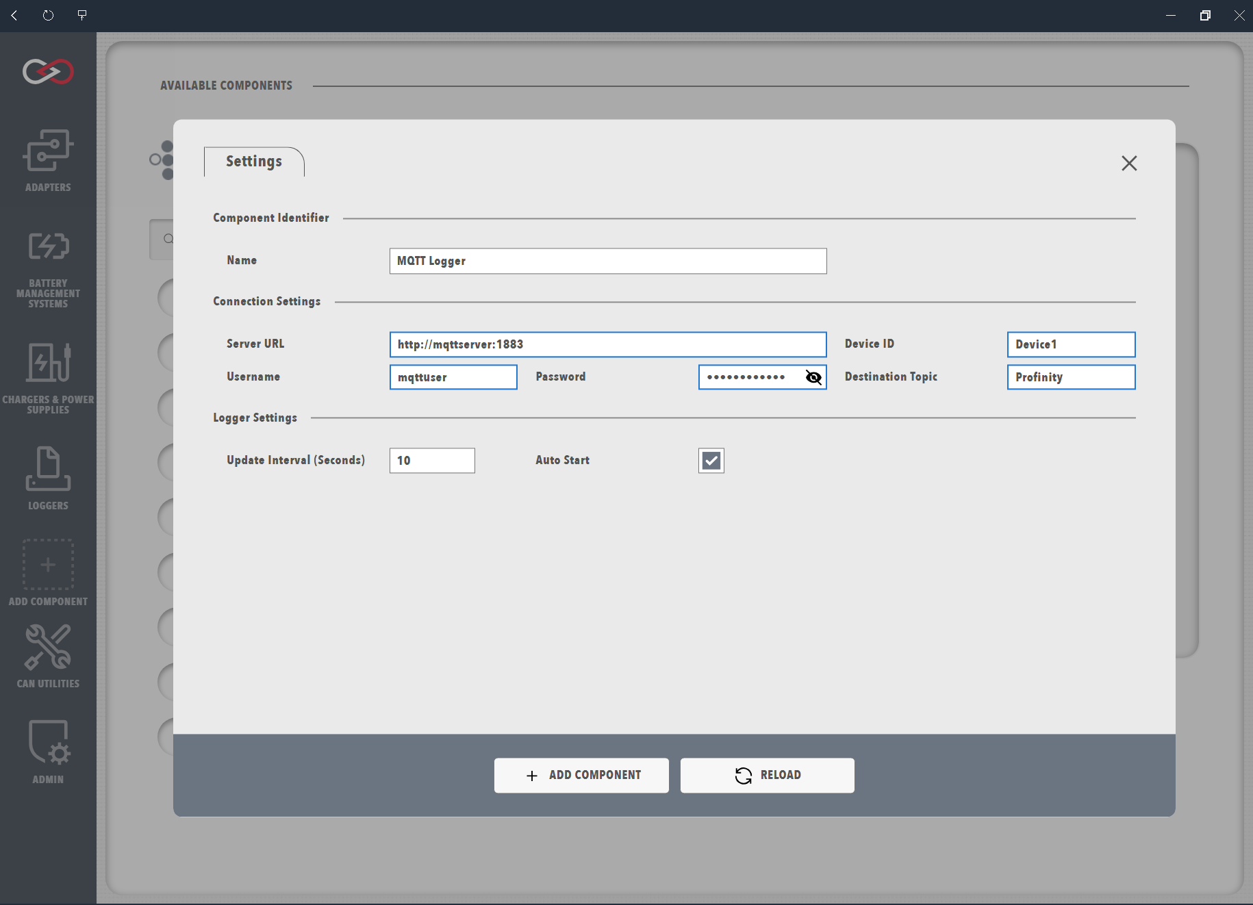 MQTT Logger settings