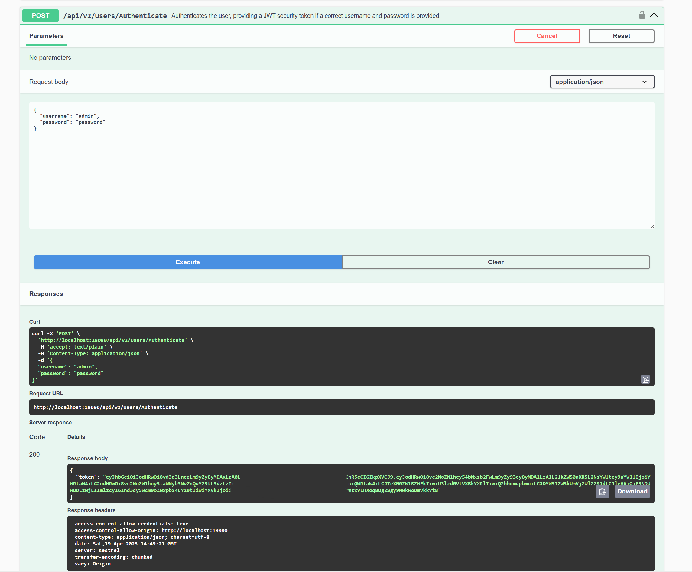 Generating a Authorization token via Swagger